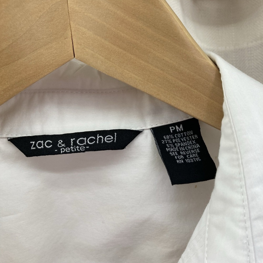 Womens Zac & Rachel Fitted Button‎ Up White Stretch Casual Top - Petite Medium